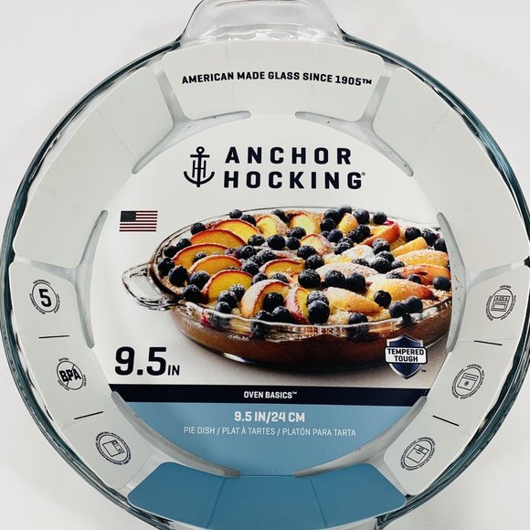 Anchor Hocking Fluted Deep Pie Dish Plate With Handles 9.5" Clear Glass USA NEW - Picture 3 of 8